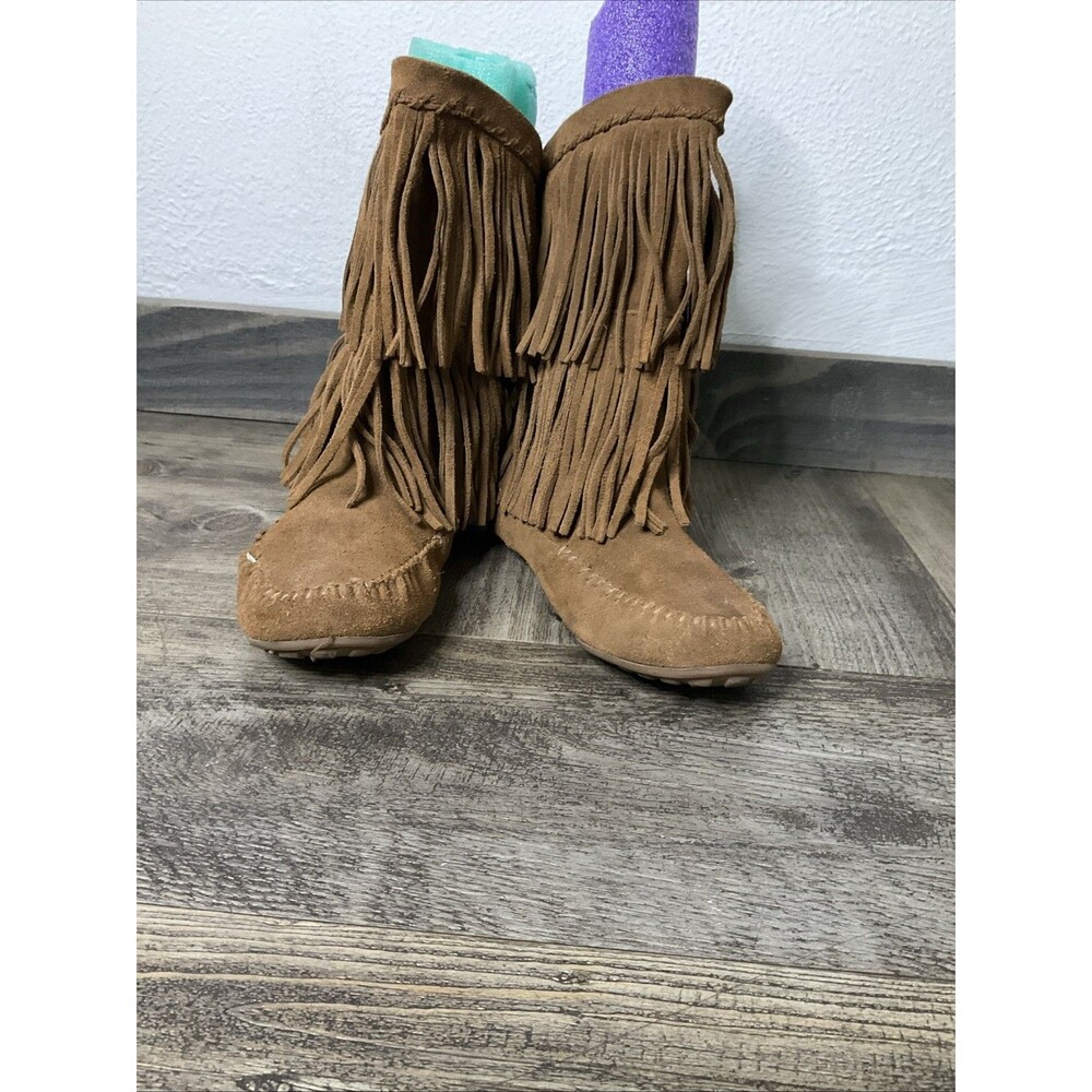 WOMEN'S MOCCASIN BOOTIES SHOES BROWN 8